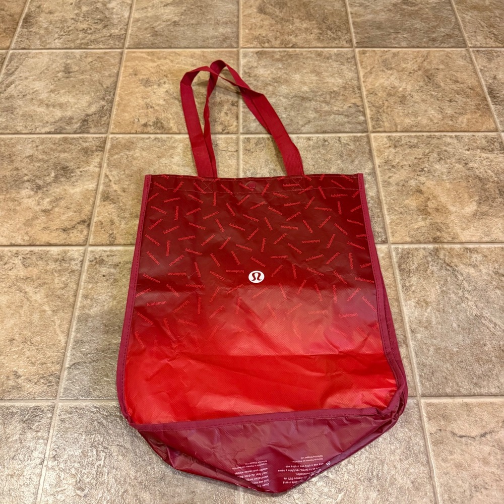 Lululemon Reusable Shopper Tote Bag Red Burgundy Ombre Logo Print Large